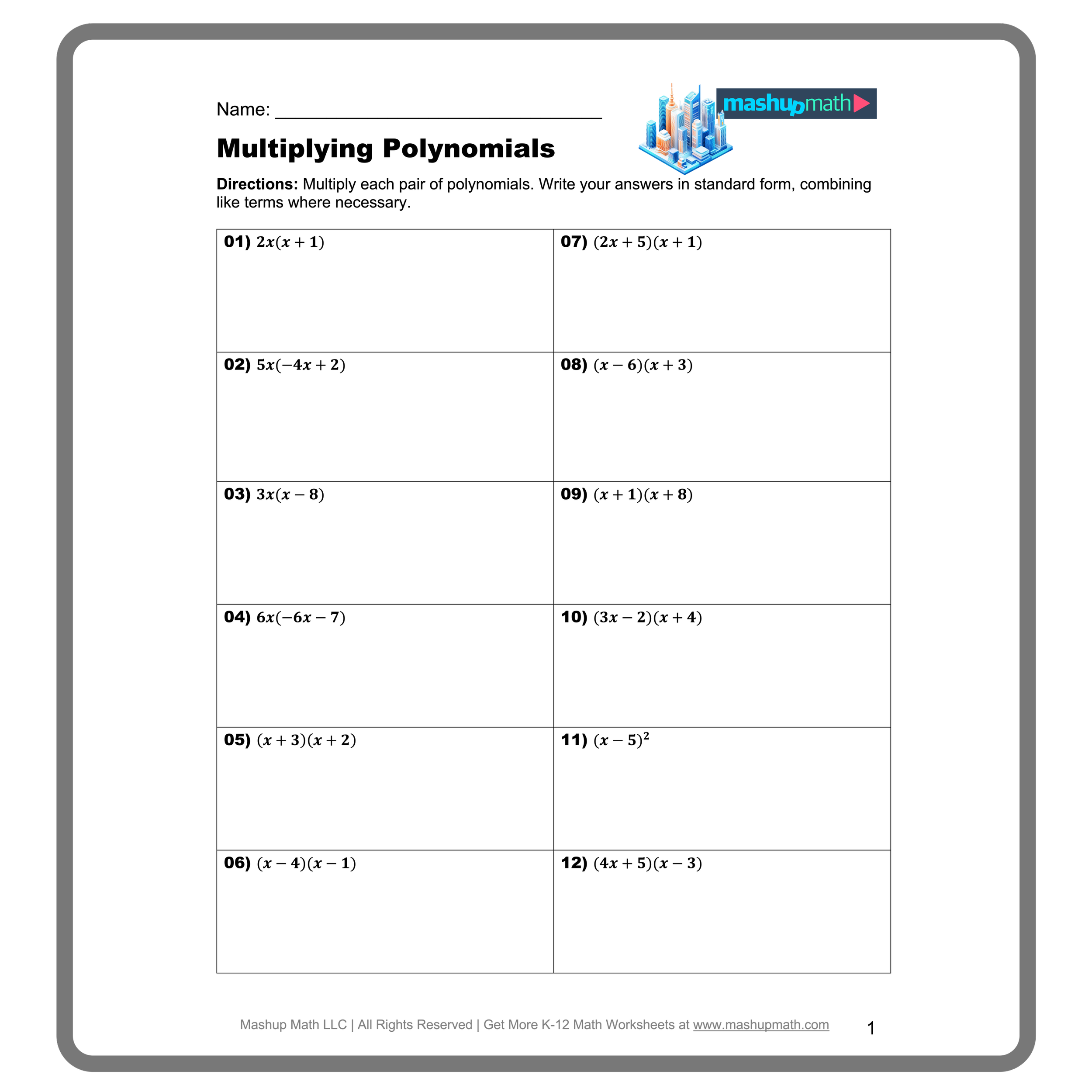 Multiplying Polynomials Worksheets Printable With Answers Mashup Math Multiplying Polynomials Worksheets Printable With Answers Mashup Math