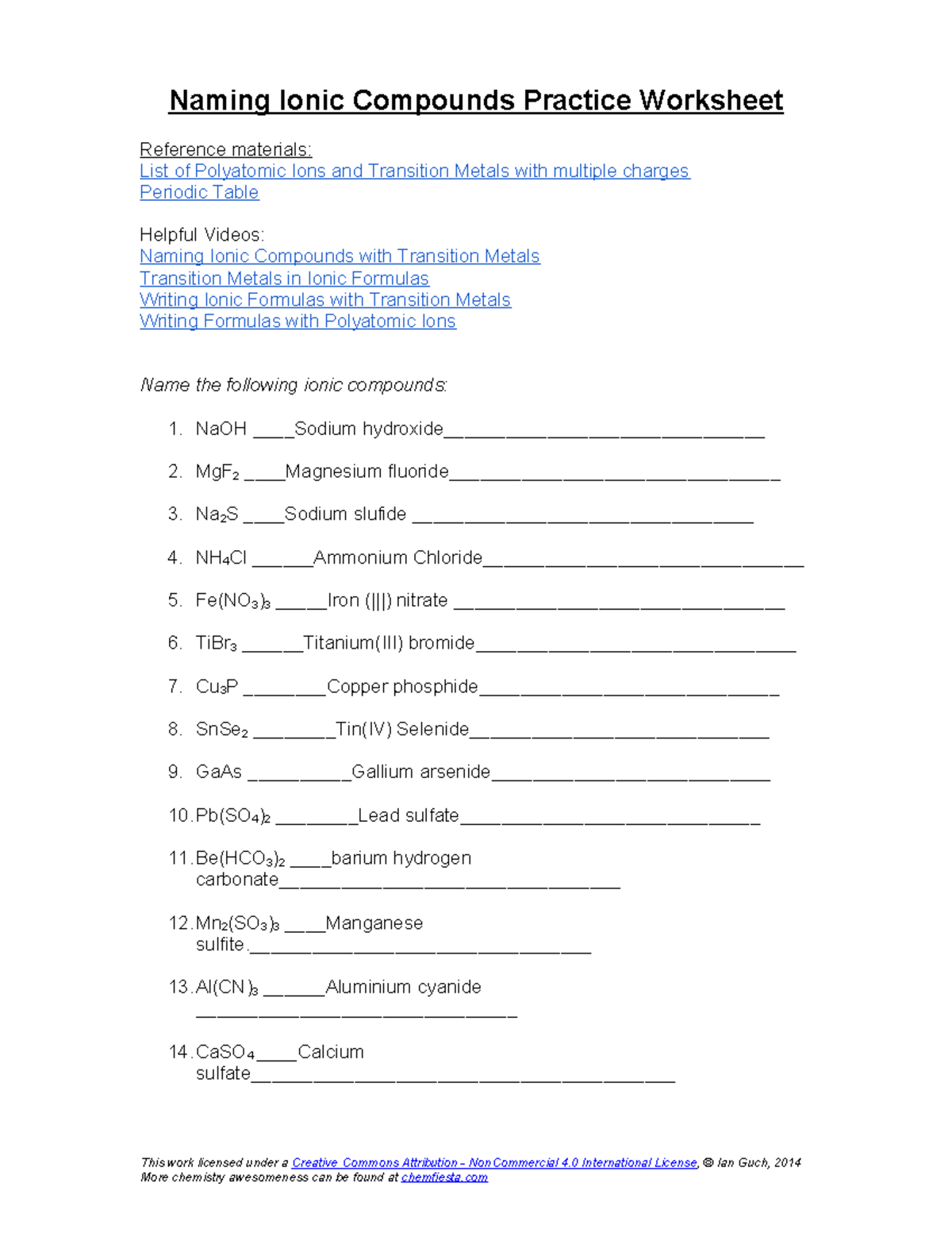 worksheet on naming ionic compounds worksheet on naming ionic compounds