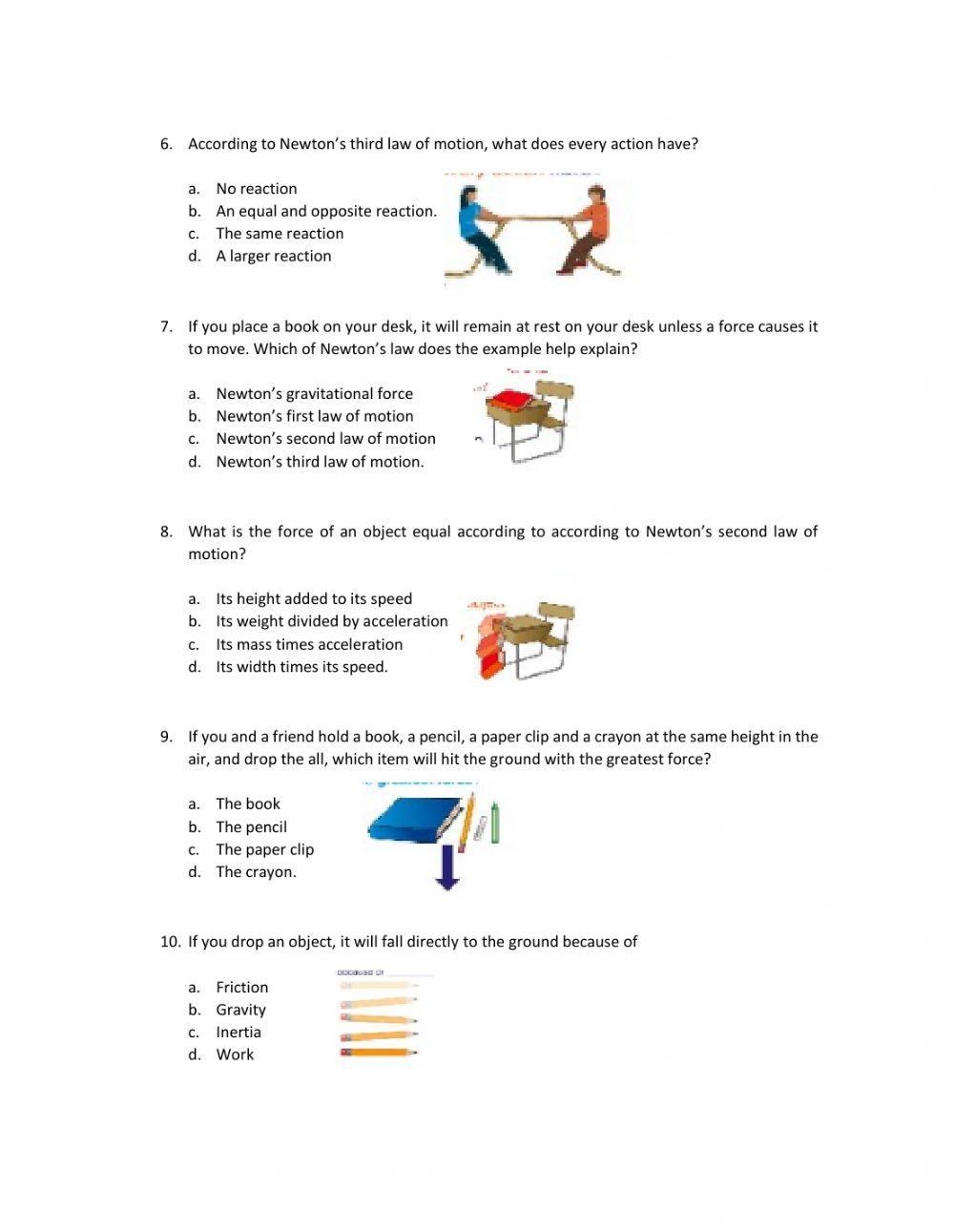 newton's laws of motion worksheet