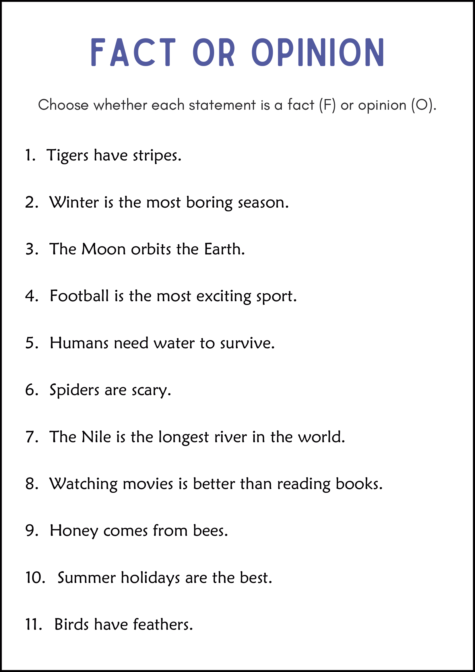 fact and opinion worksheets