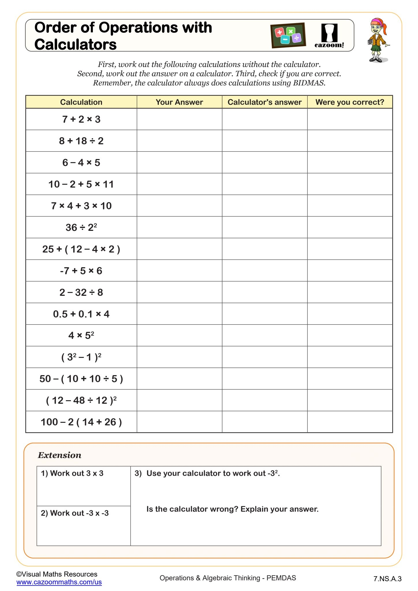 Order Of Operations With Calculators Worksheet Fun And Engaging 7th Grade PDF Worksheets