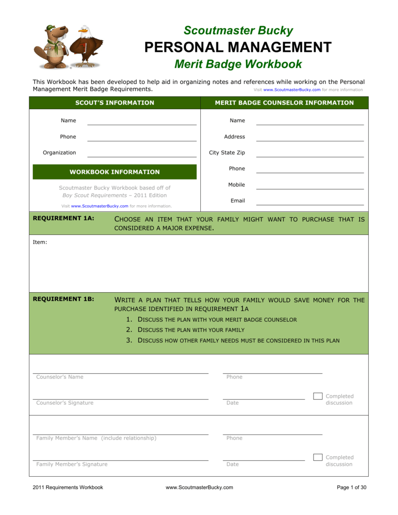 Personal Management Merit Badge Workbook Scoutmaster Bucky Personal Management Merit Badge Workbook Scoutmaster Bucky