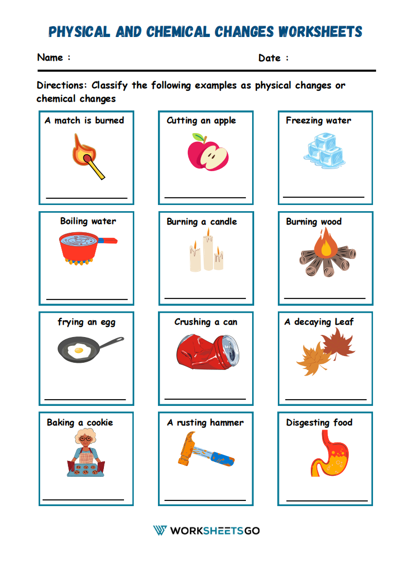 physical and chemical changes worksheet