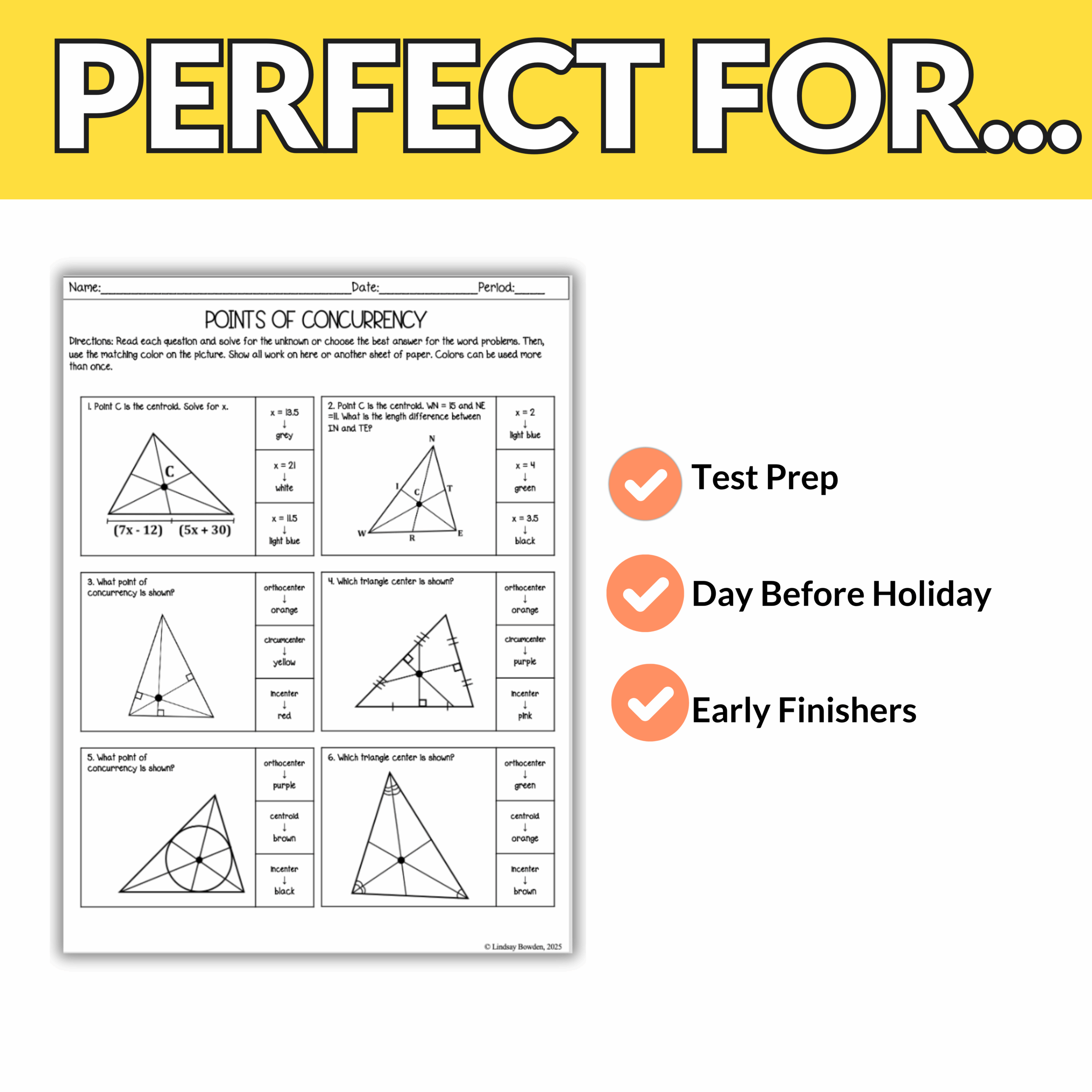 Points Of Concurrency In Triangles Activity Winter Geometry Worksheet 9th 11th Lindsay Bowden