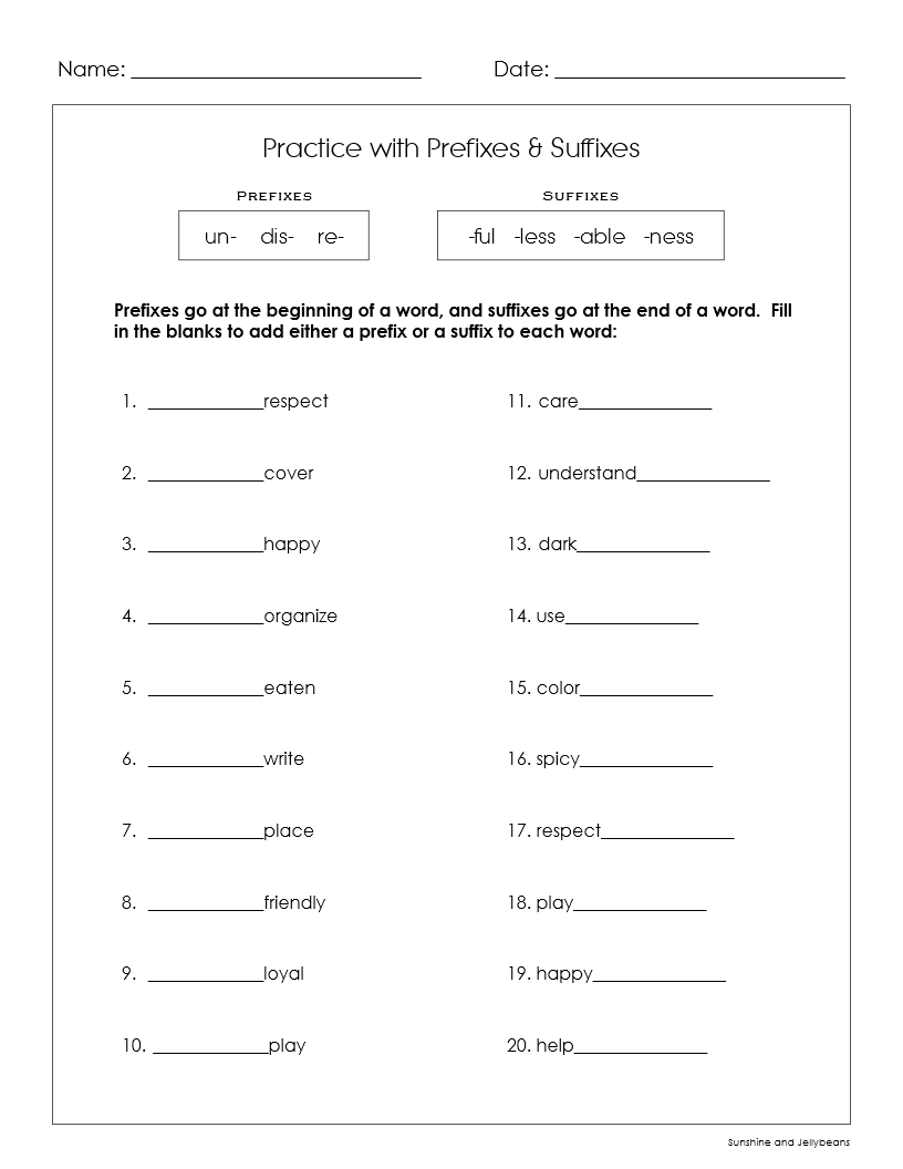 prefixes and suffixes worksheets prefixes and suffixes worksheets
