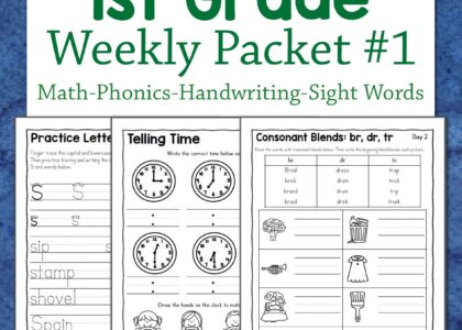 Printable 1st Grade Worksheet Packet 1 Weekly Review Math Phonics Writing Mamas Learning Corner