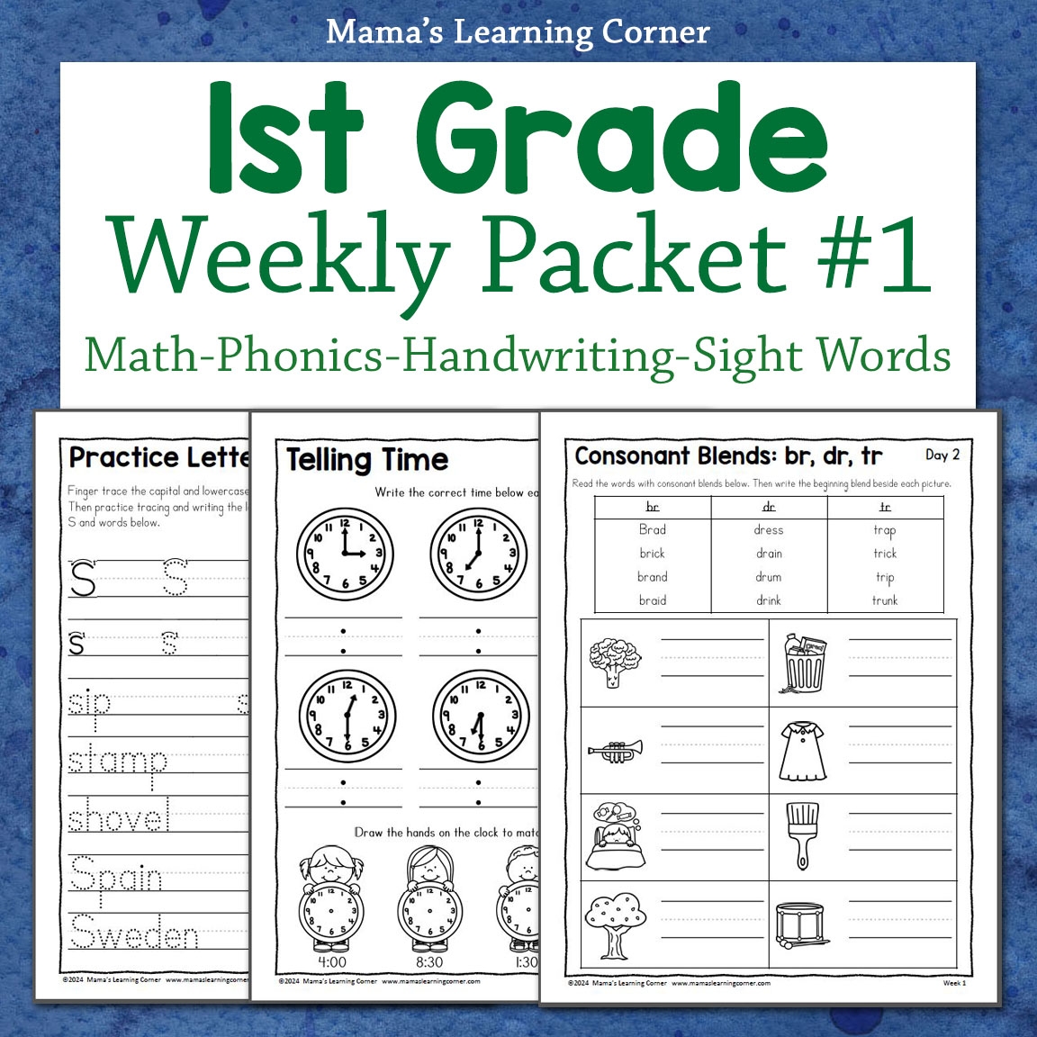Printable 1st Grade Worksheet Packet 1 Weekly Review Math Phonics Writing Mamas Learning Corner