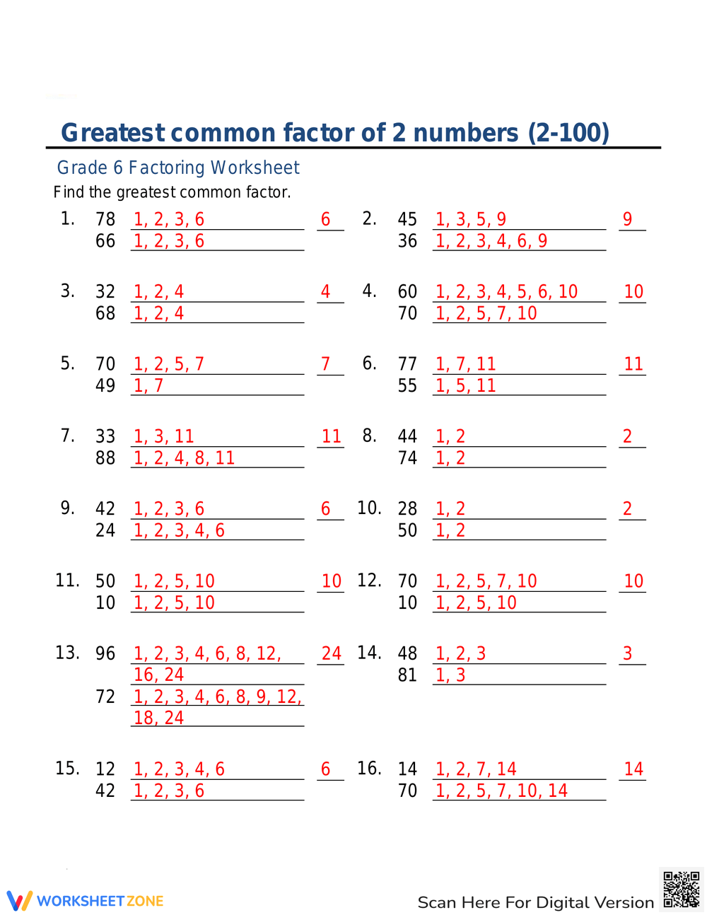 greatest common factor worksheet greatest common factor worksheet