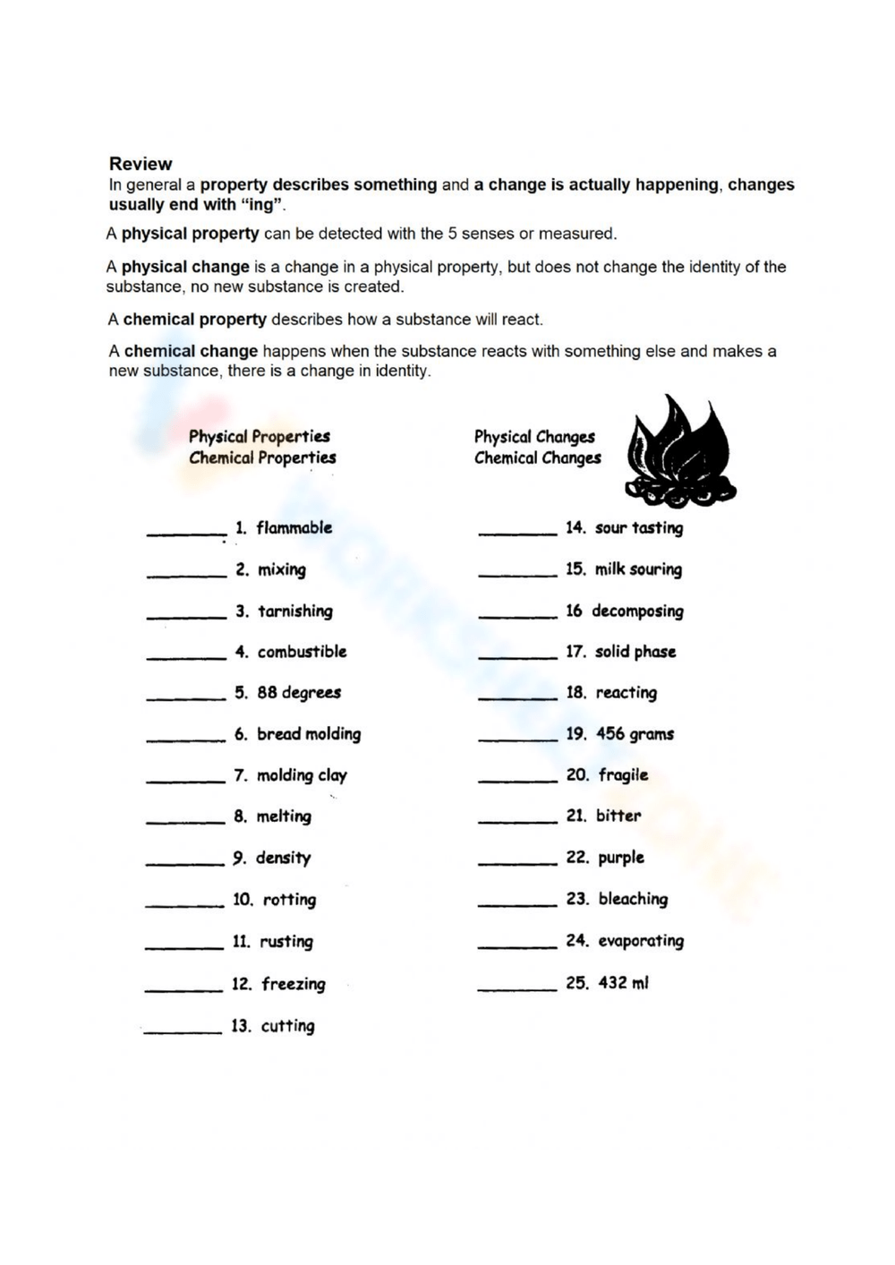 Printable 8th Grade Physical And Chemical Changes Worksheets Download