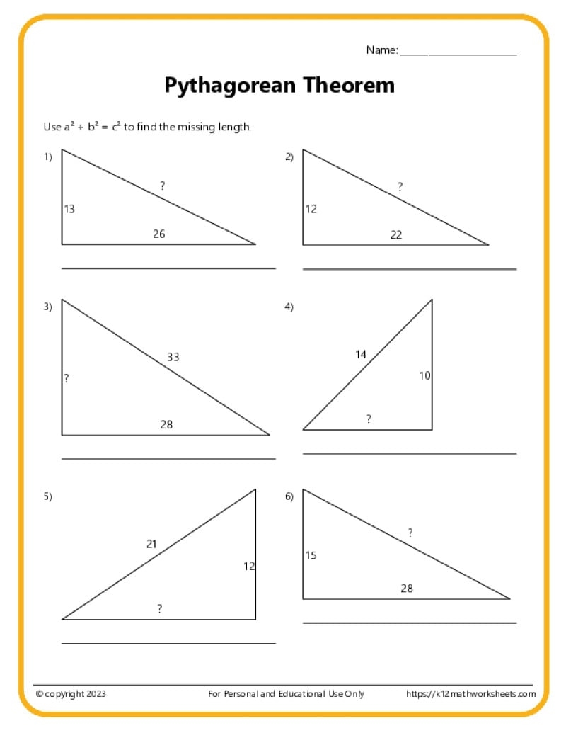 Pythagorean Theorem Worksheets Pythagorean Theorem Worksheets