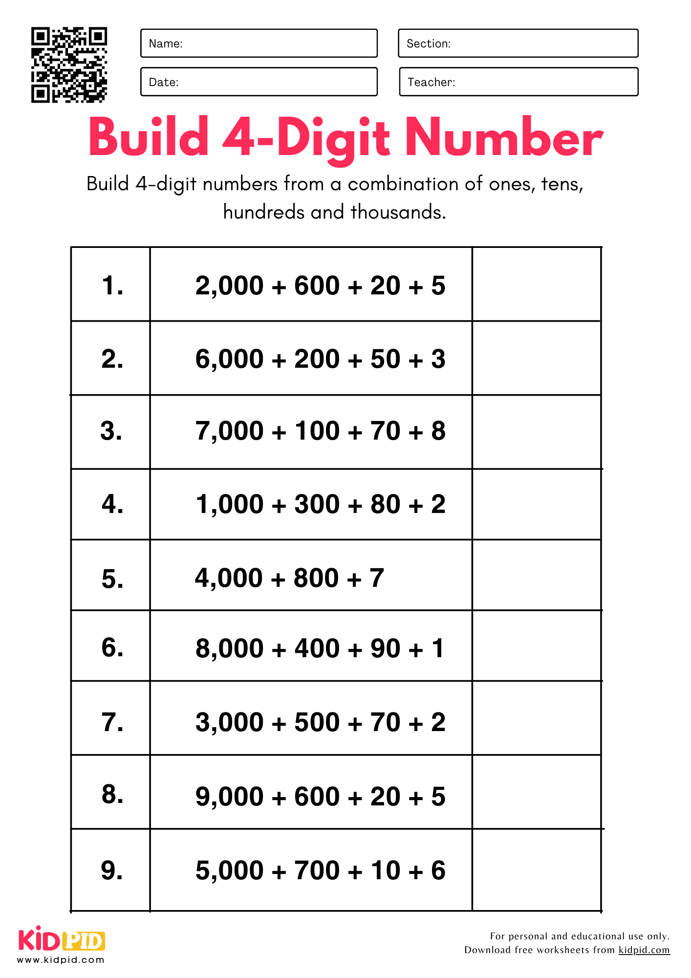 place value worksheets grade 4