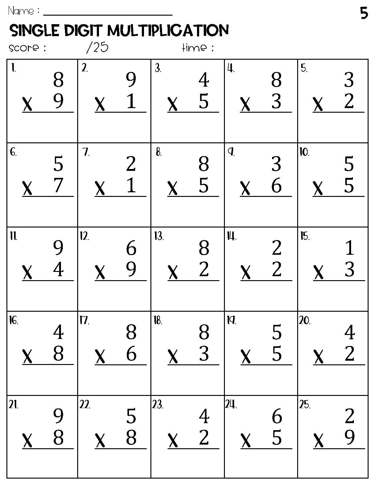 Single Digit Multiplication Worksheets Etsy Single Digit Multiplication Worksheets Etsy