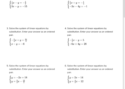 Solve Systems Of Linear Equations With Substitution only One Solution Worksheet