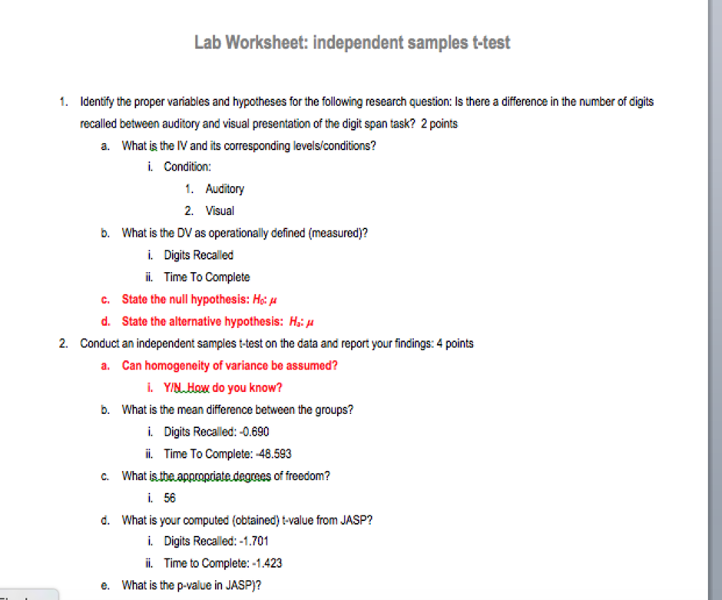 t test worksheet lab 3