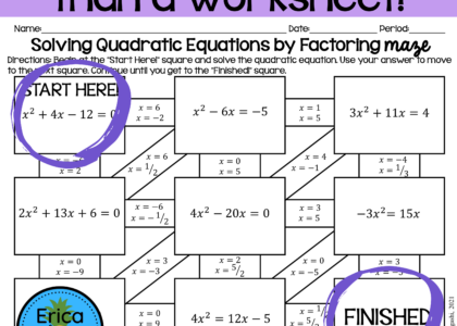 Solving Quadratic Equations By Factoring Activity Maze Classful