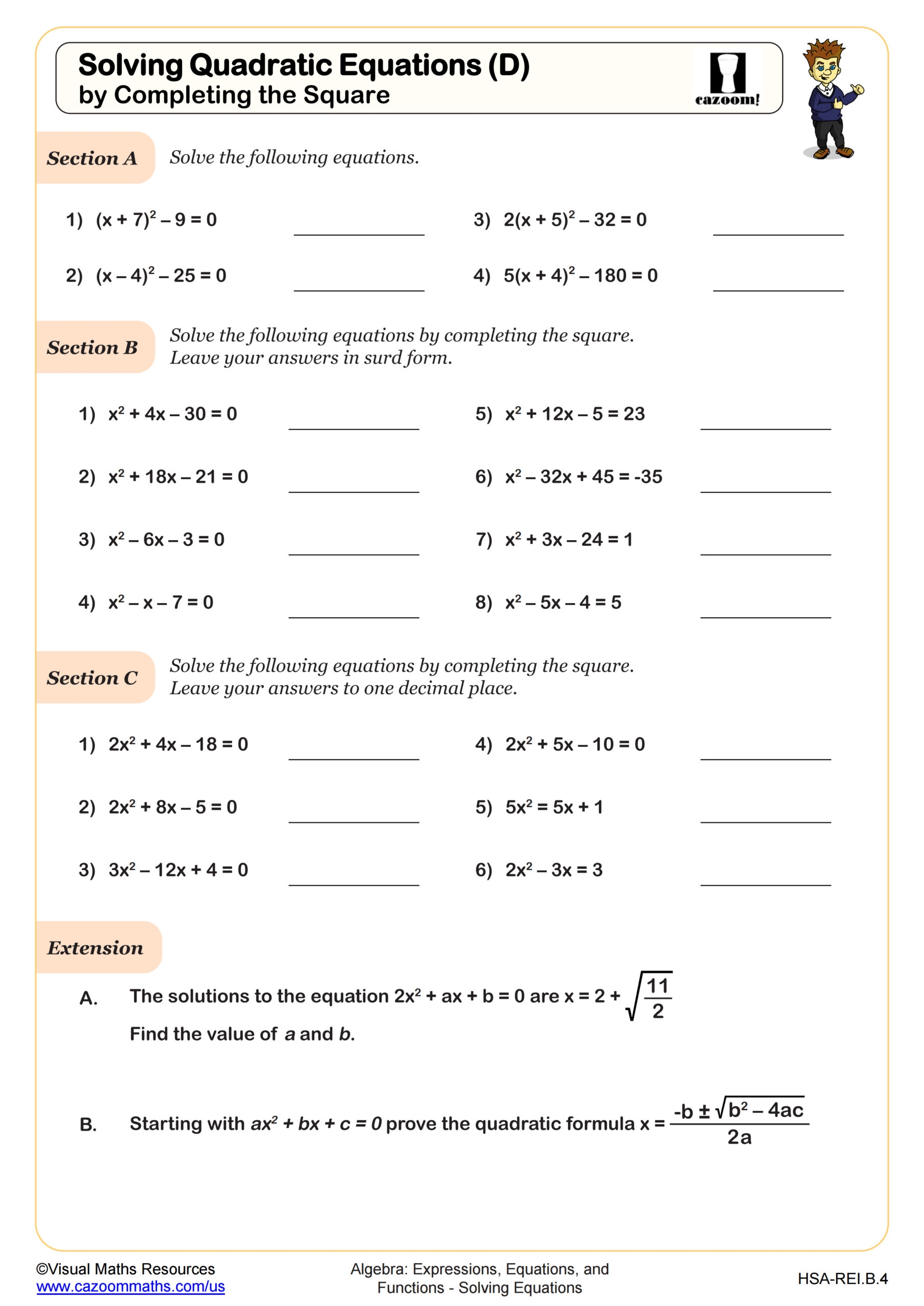 Solving Quadratic Equations D By Completing The Square Worksheet Fun And Engaging Algebra I PDF Worksheets