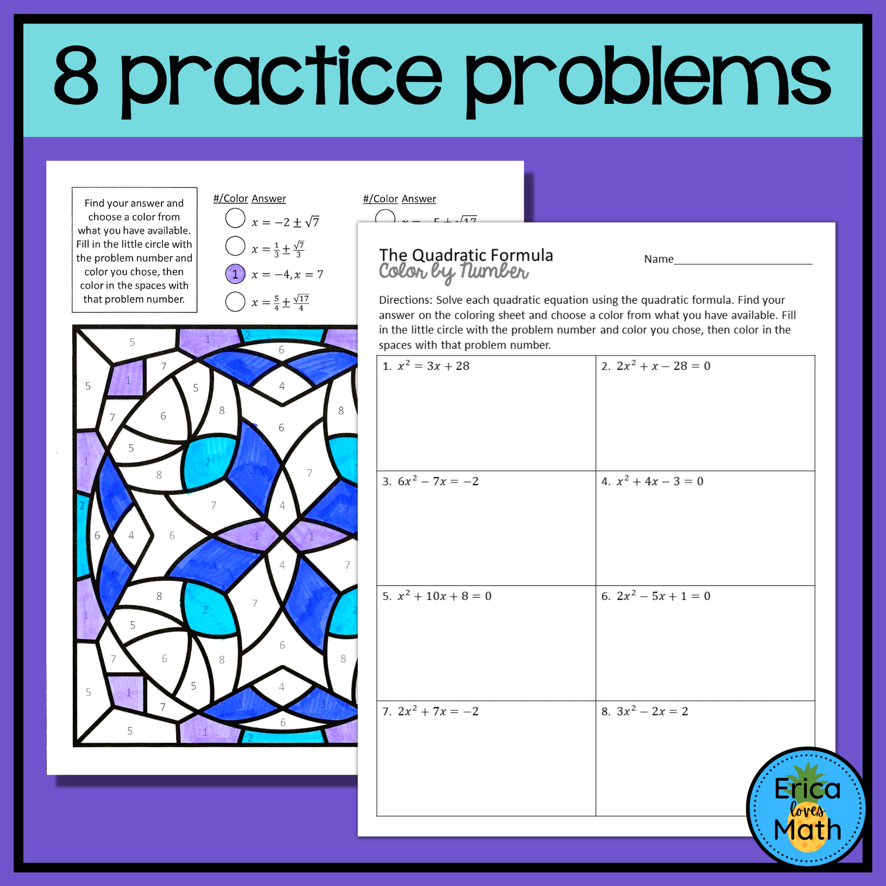 Solving Quadratic Equations With Quadratic Formula Color By Number Activity Classful