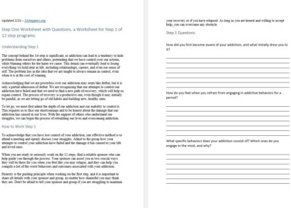 Step 1 Worksheet With Questions Free PDF Download Print 12 Steppers