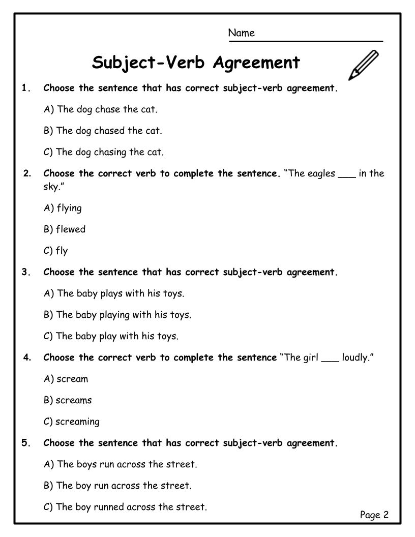 subject verb agreement worksheet