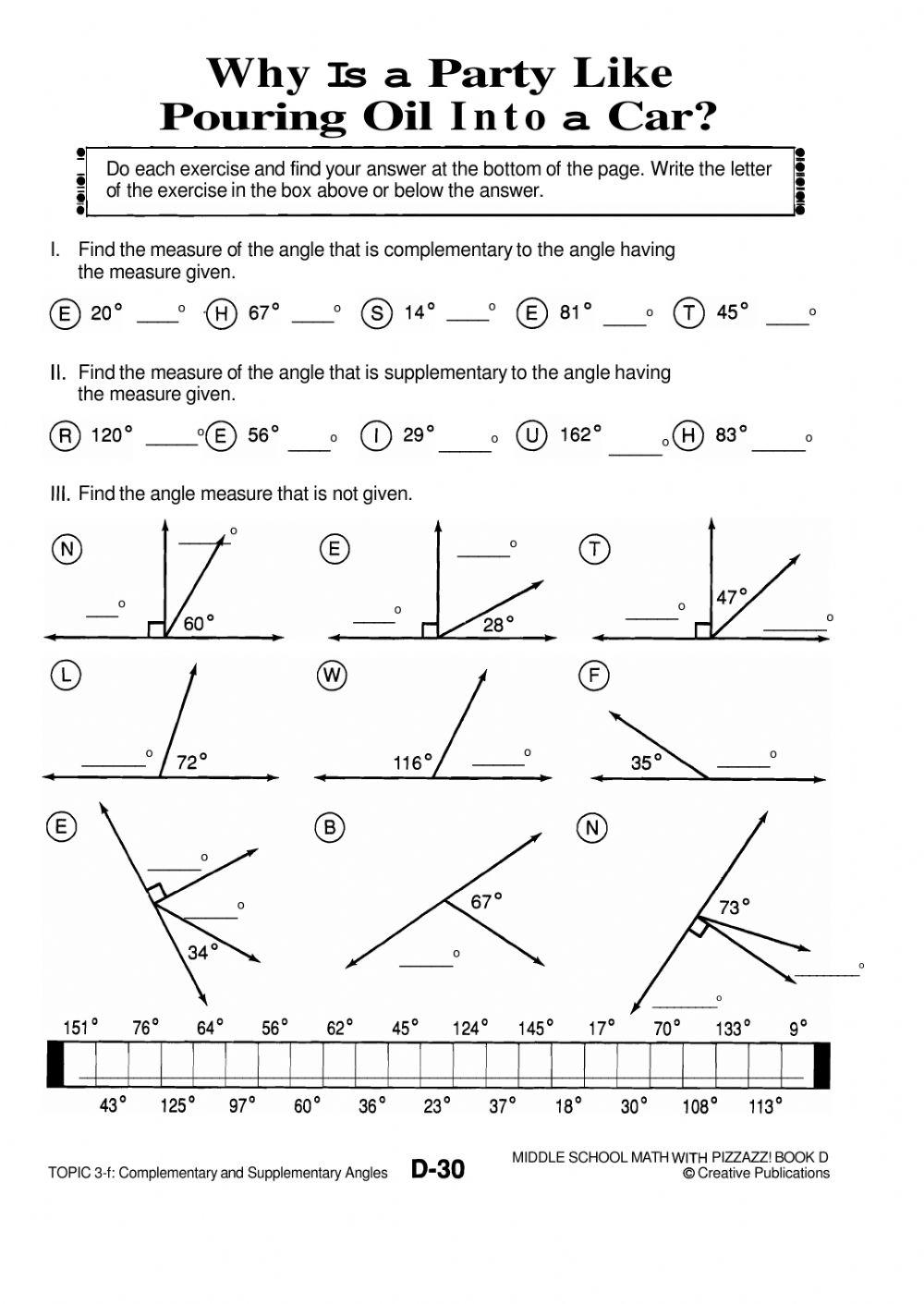 complementary and supplementary angles worksheet