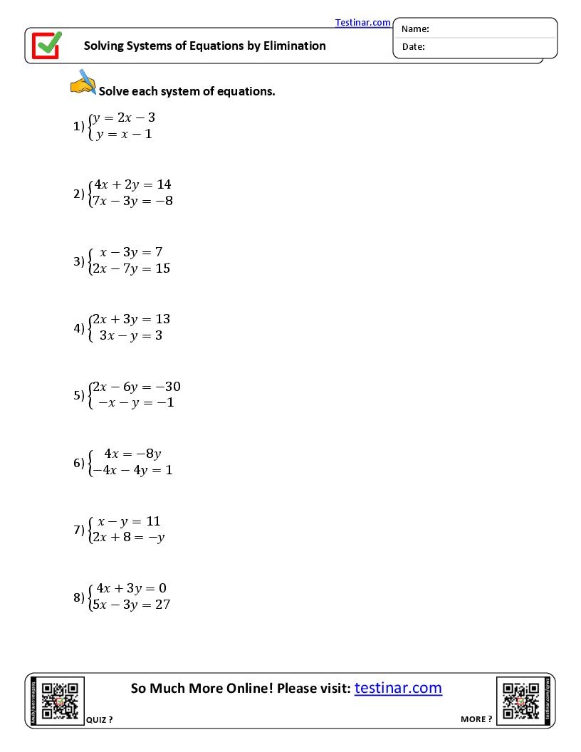 systems of equations worksheet