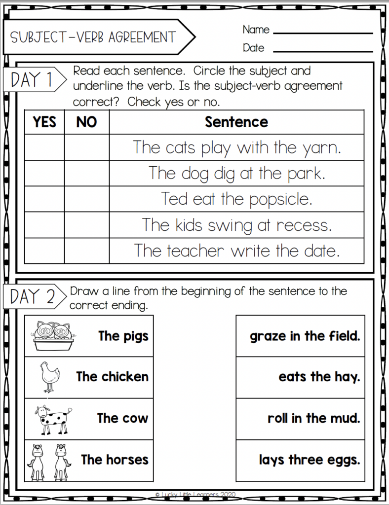 Teaching Subject Verb Agreement In Second Grade Lucky Little Learners