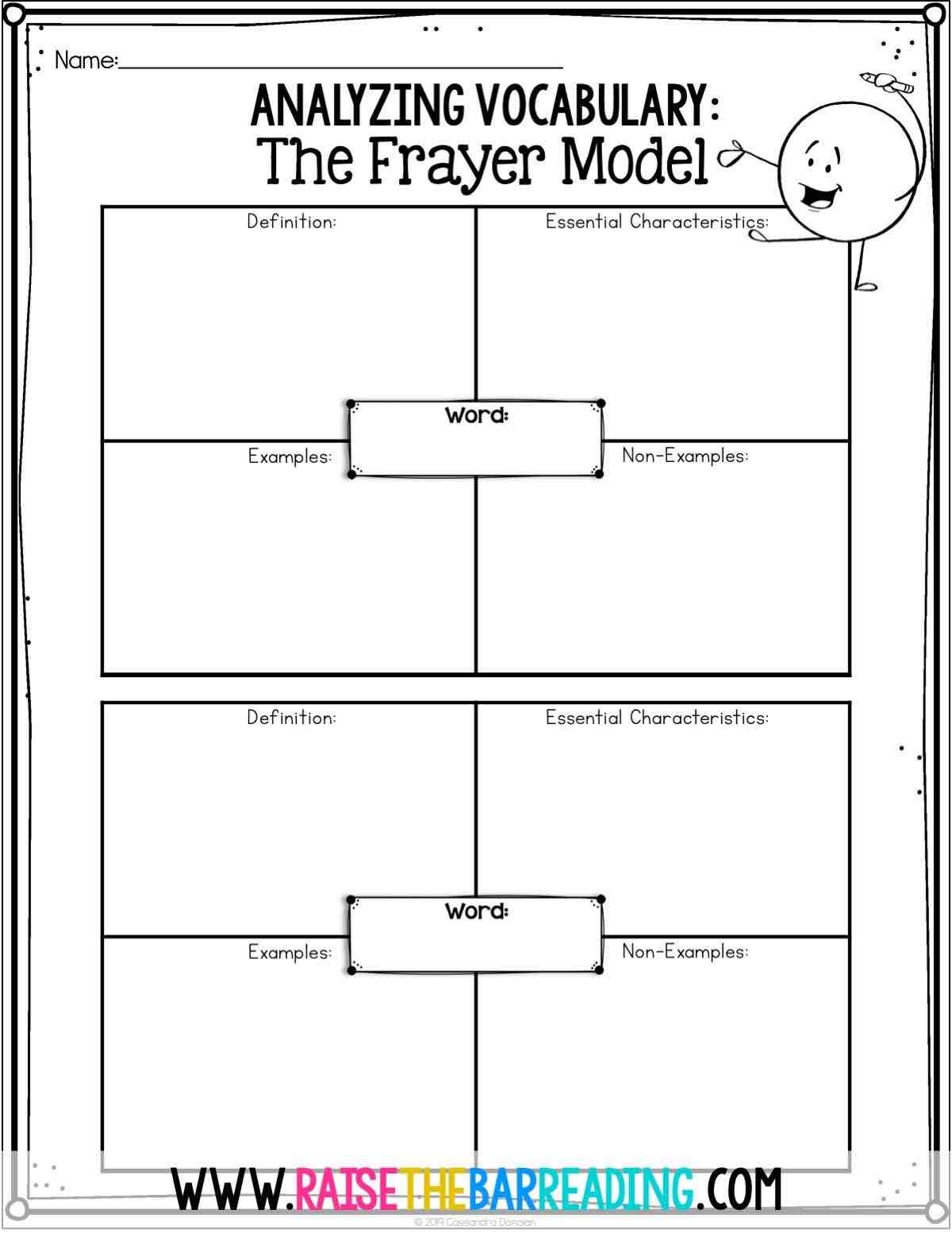 The Frayer Model Printable Vocabulary PDF Raise The Bar Reading