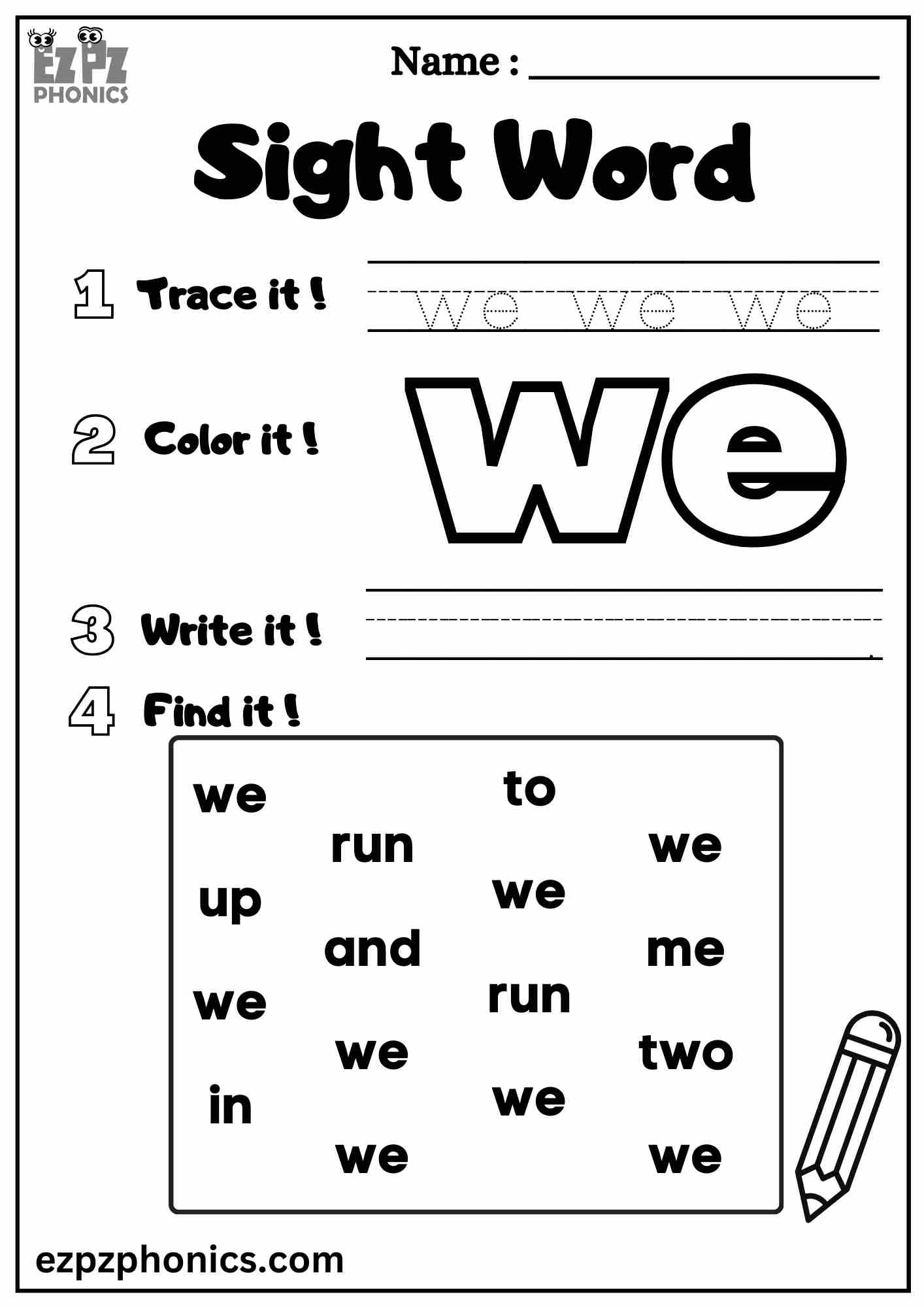 The We Sight Word Worksheet For Pre Kindergarten Dolch Sight Words Ezpzphonics The We Sight Word Worksheet For Pre Kindergarten Dolch Sight Words Ezpzphonics