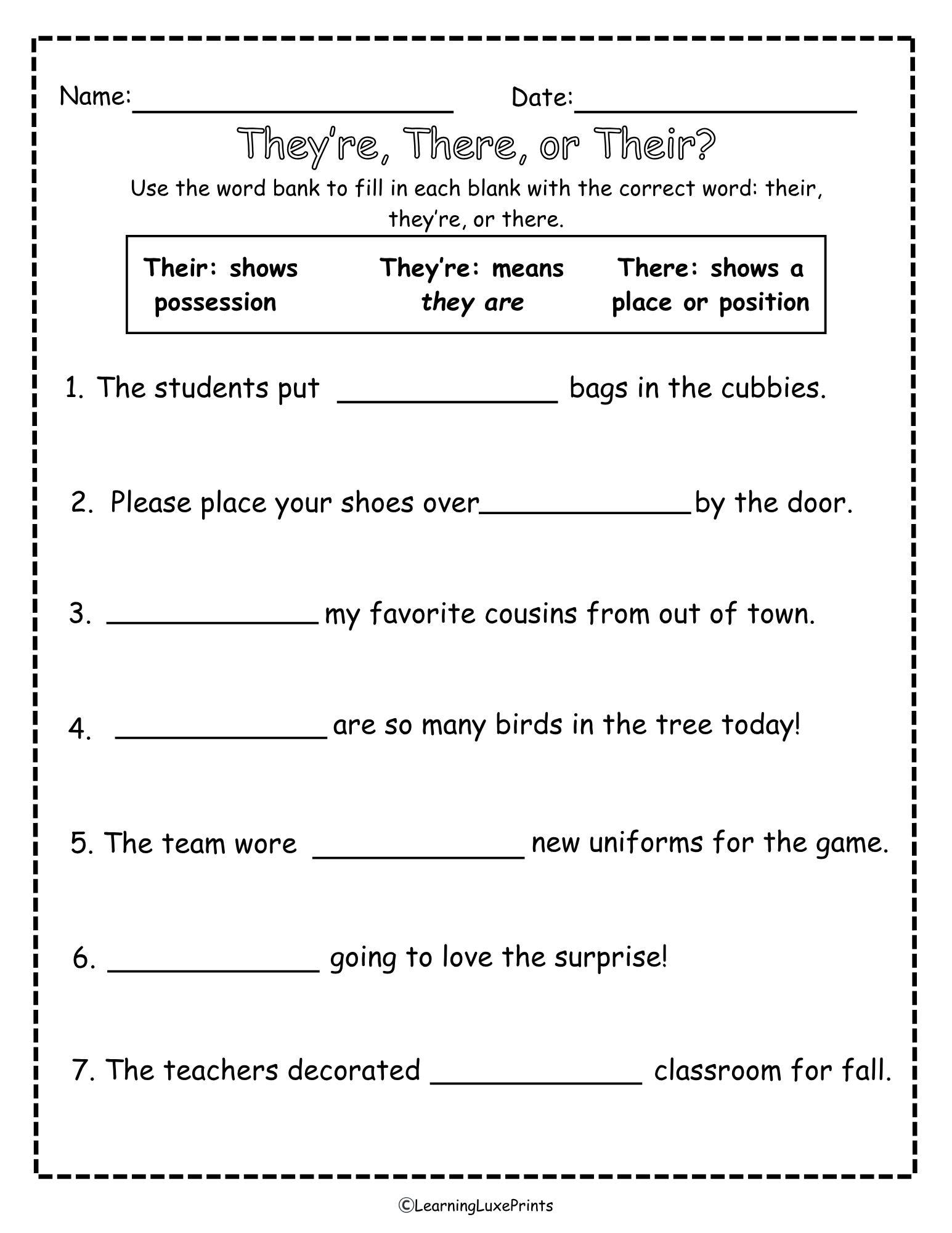 They re Their And There Worksheet Pack 3 page Grammar Printable For Kids Homophone Practice Etsy They re Their And There Worksheet Pack 3 page Grammar Printable For Kids Homophone Practice Etsy