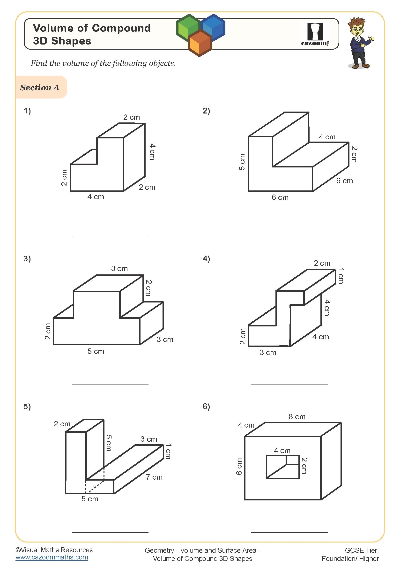 Volume Surface Area Compound Shapes Worksheets