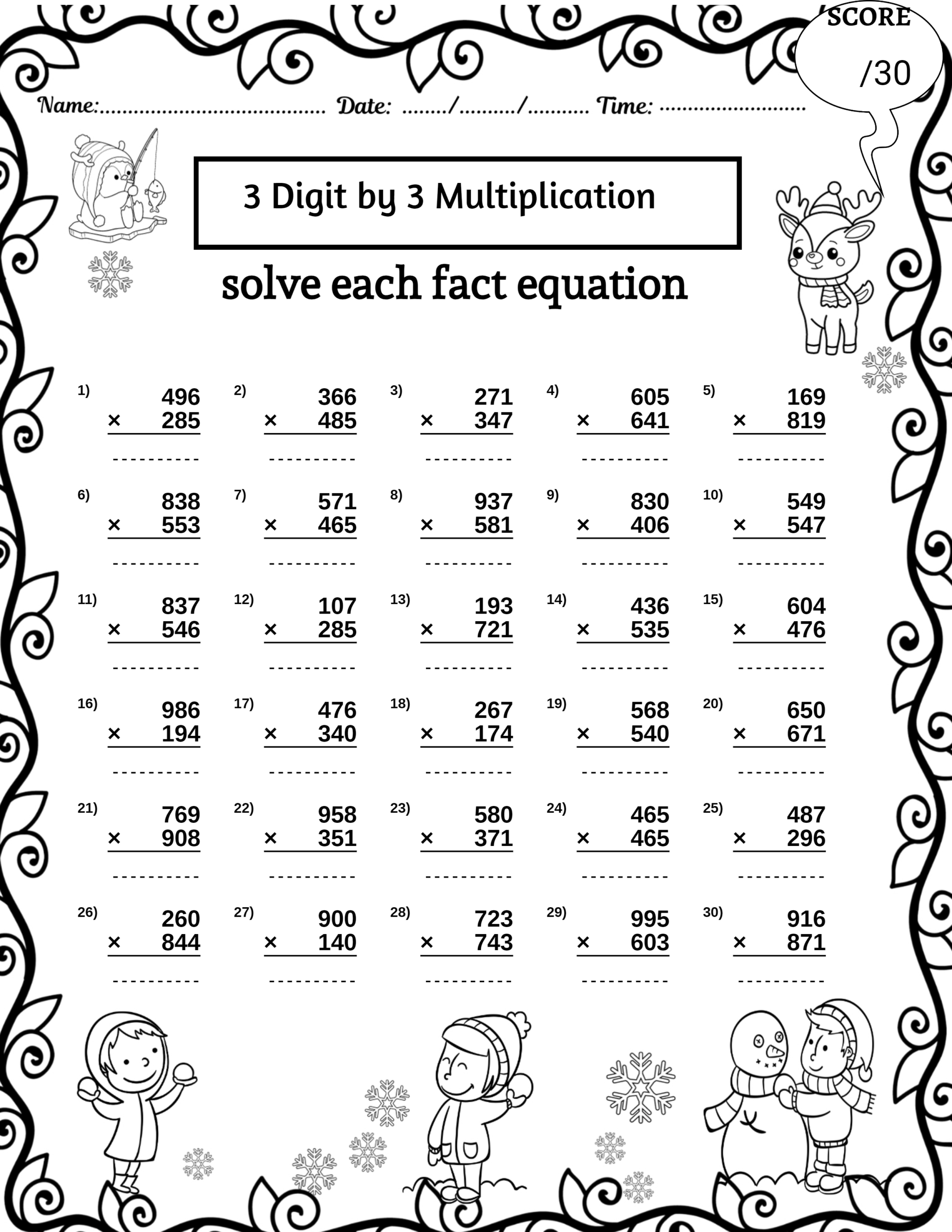 Winter 3 Digit By 3 Digit Multiplication Worksheets Missing Numbers Worksheets Made By Teachers Winter 3 Digit By 3 Digit Multiplication Worksheets Missing Numbers Worksheets Made By Teachers
