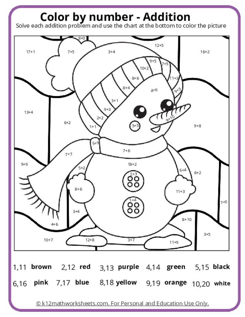 color number math worksheets color number math worksheets
